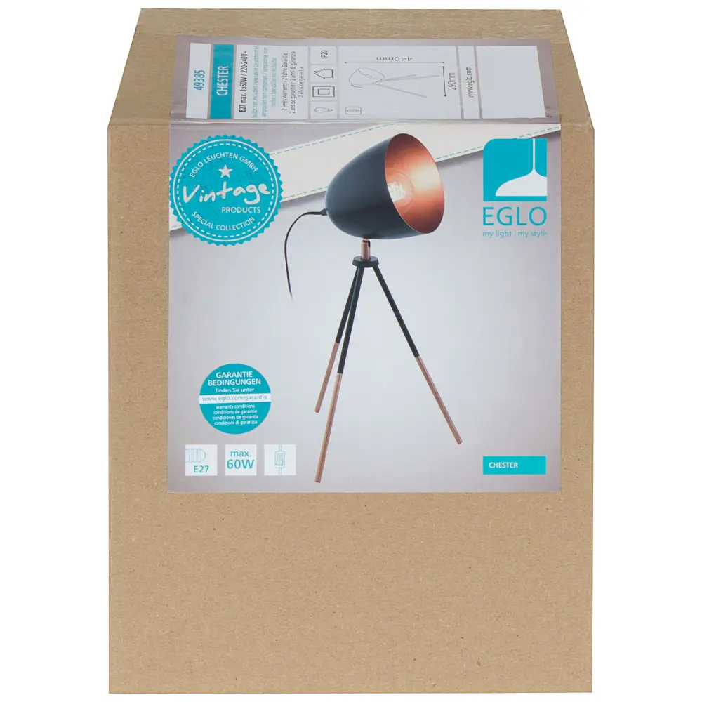 Настольная лампа Eglo «Chester» 1xE27x60 Вт, цвет чёрный медный STLM-2181127 - Вид №1