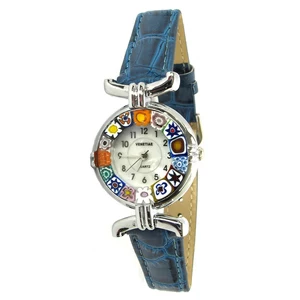 1882 ORIGINALMURANOGLASS Наручные часы Миллефиори - синий ремешок - муранское стекло 21 см