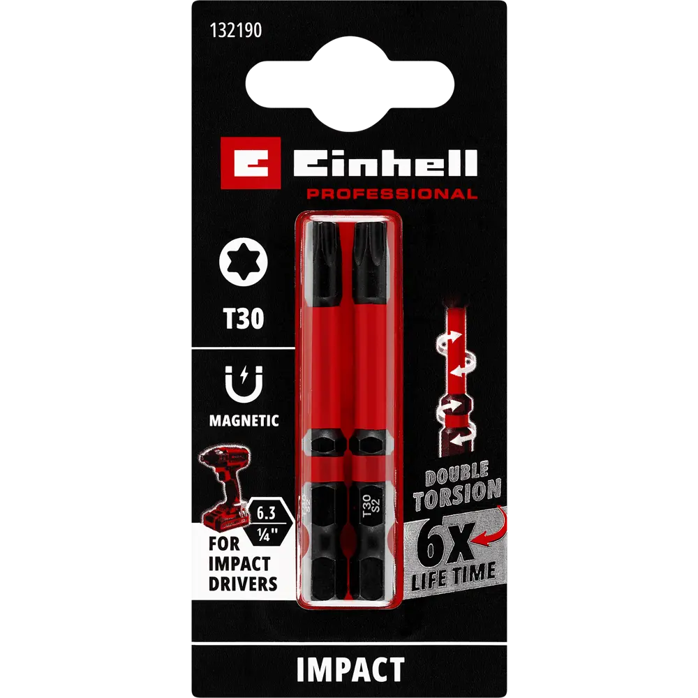 Бита ударная магнитная Einhell 132190 T30x60 мм, 2 шт STLM-2095638