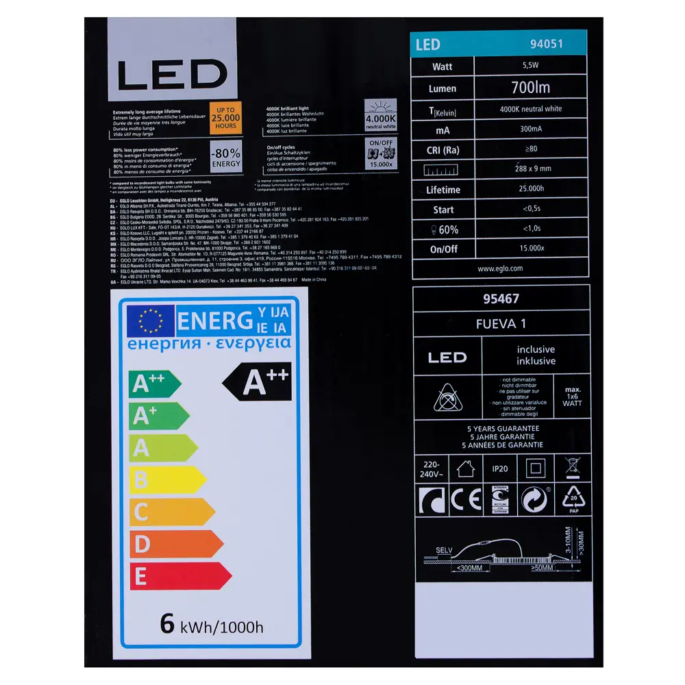 Панель светодиодная встраиваемая Fueva 4000K 120x120 мм Eglo STLM-2139355 - Вид №2