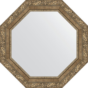 BY 3782 Зеркало в багетной раме - виньетка античная латунь 85 mm EVOFORM Octagon