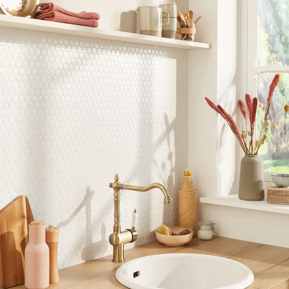 Мозаика фарфоровая Artens Hexo 30x26 см цвет белый STLM-2112646 - Вид №3