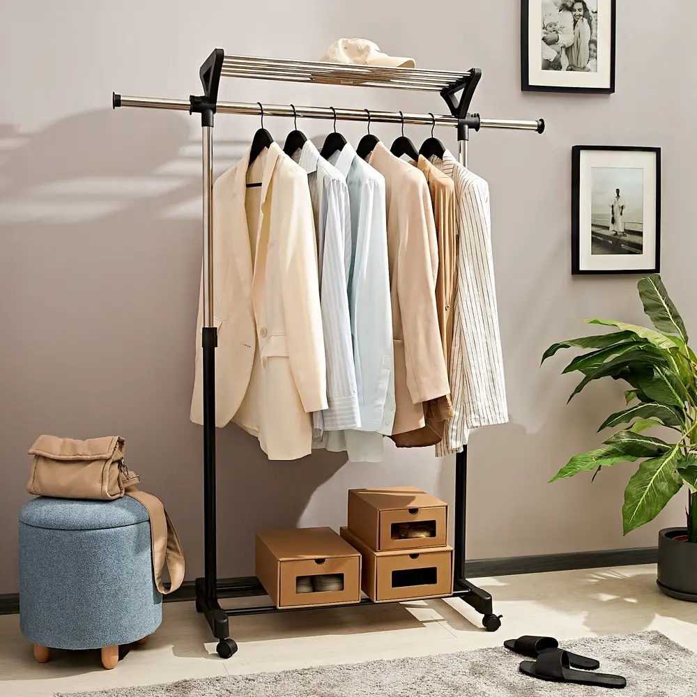 Вешалка для одежды раздвижная Gromell Tire с полкой 84x175x42 см цвет черный STLM-2102057 - Вид №3