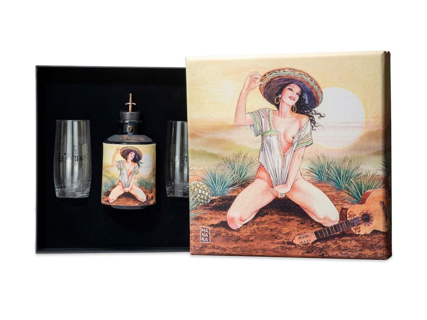 Коробка с бутылкой текилы и стаканами J.Rose La 7 Vidas Tequila ARCH-00032974