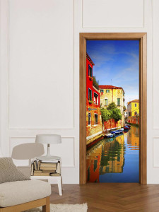 90224992 Наклейка интерьерная на дверь "Антикварные здания, расположенные вдоль Канала, Венеция" самоклеящаяся 80х200 см STLM-0138802 МЕЧТАТЕЛЬ ДИЗАЙН