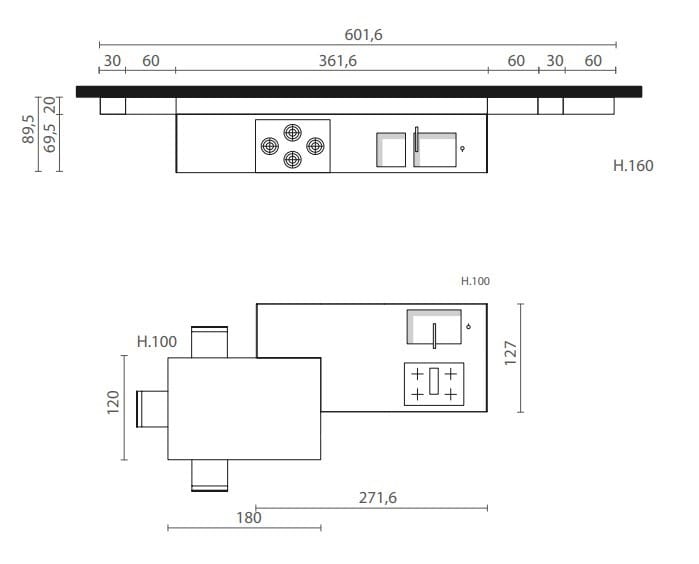 Встроенная кухня с островом без ручек Euromobil шесть ARCH-00021925 - Вид №2