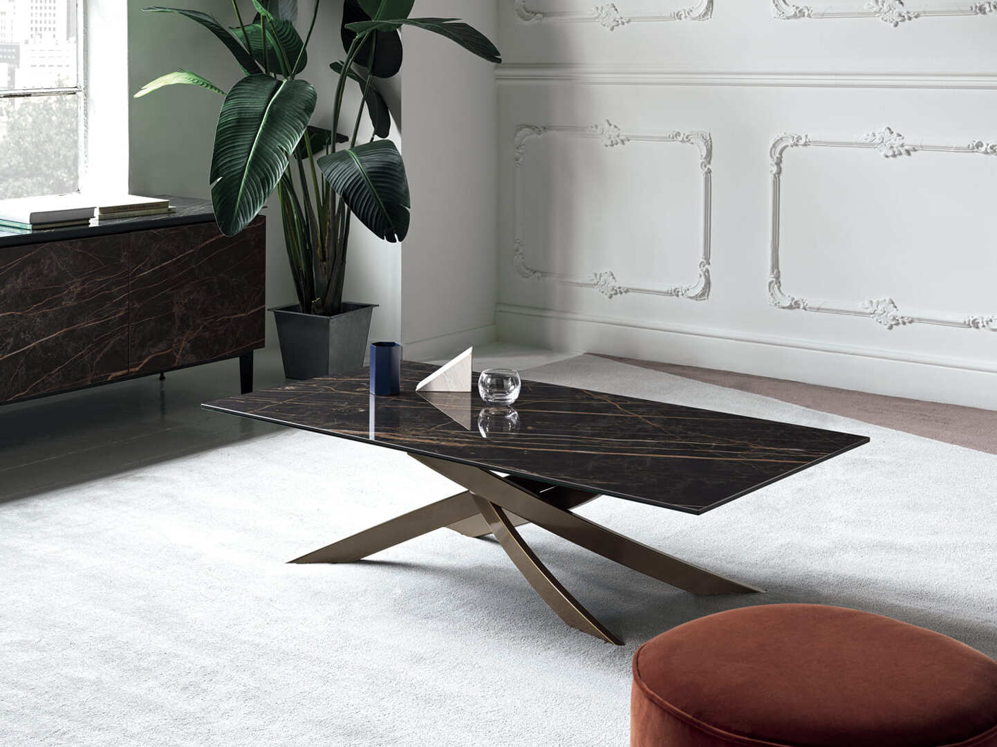 Журнальный столик из стали и хрусталя Bontempi Casa художественный ARCH-00011859 - Вид №3