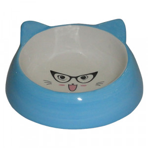 ПР0049196 Миска для животных Cat in Glasses голубая керамическая 14,7х14,7х6,3см 150мл Foxie