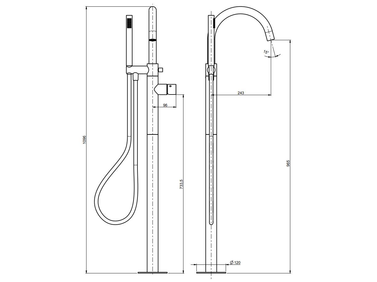Однорычажный смеситель для ванны из нержавеющей стали с ручным душем Rubinetterie Frattini Pepe XLS 316 ARCH-00056816 - Вид №2