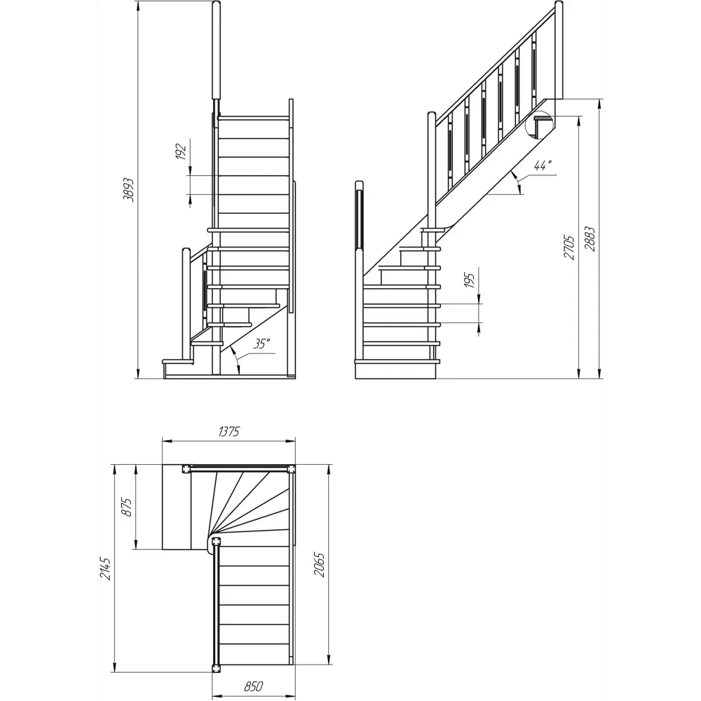 Лестница поворотная 90° ЛЕС-02 универсальная ЛЕСЕНКА STLM-2085175 - Вид №2