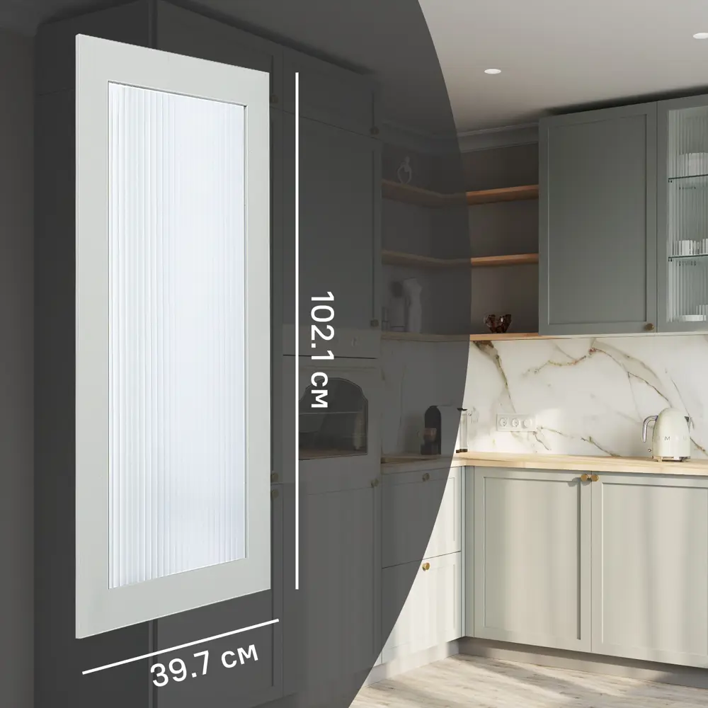 Фасад-витрина Кинель от KONSENSA - серо-зеленый массив ясеня 39.7x102.1 см 89398727 STLM-1566492