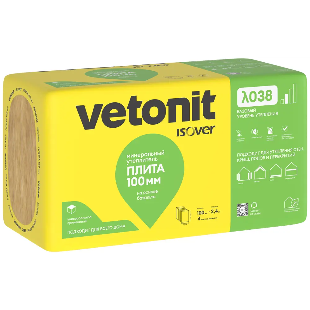 Минеральная вата Vetonit Тепло и Тихо 100 мм 4 плиты 600x1000 мм 2.4 м² 89427891 STLM-2130800  - Вид №1