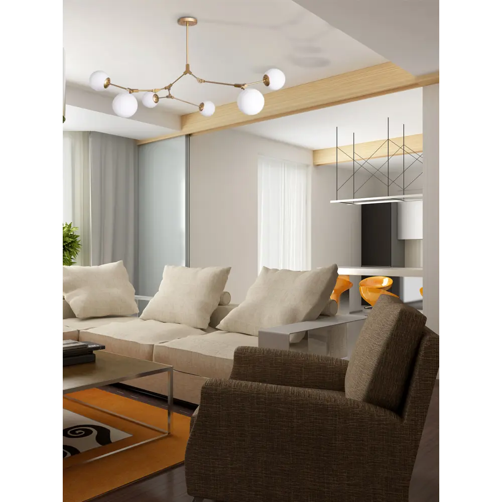 Люстра на штанге Lamplandia Nexus L1489, 6 ламп, 18 м², цвет золотой STLM-2062059 - Вид №10