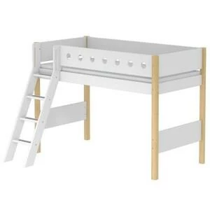 Кровать Flexa White полувысокая с наклонной лестницей, 190 см, белая лакированная