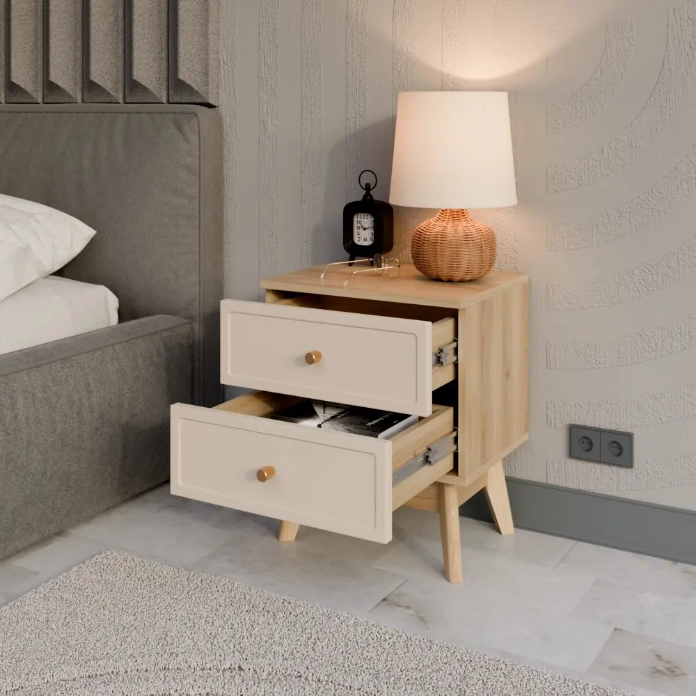 Тумба прикроватная 2 ящика KONSENSA Лион Амьен 45x54x35 см ЛДСП цвет бежевый STLM-2111655 - Вид №11