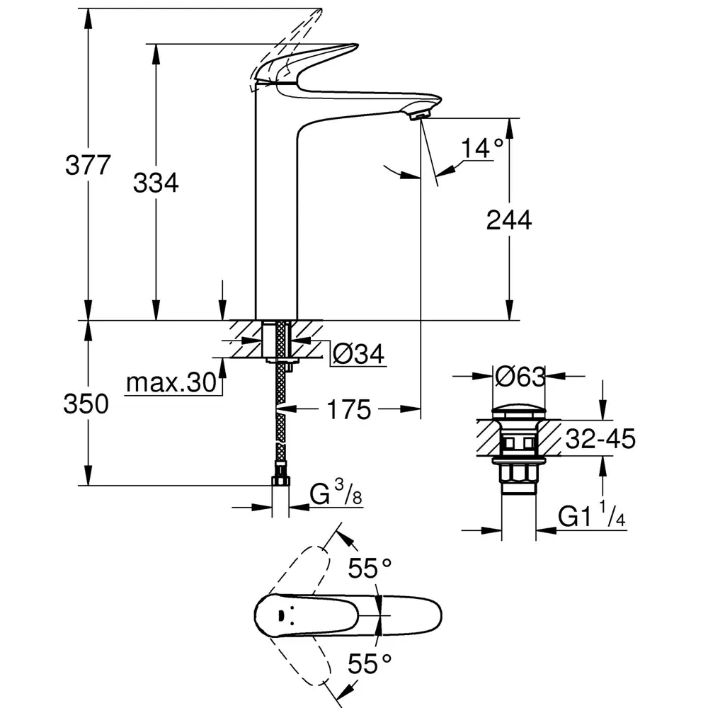 Смеситель для раковины Grohe Wave высокий однорычажный цвет хром STLM-2113283 - Вид №8