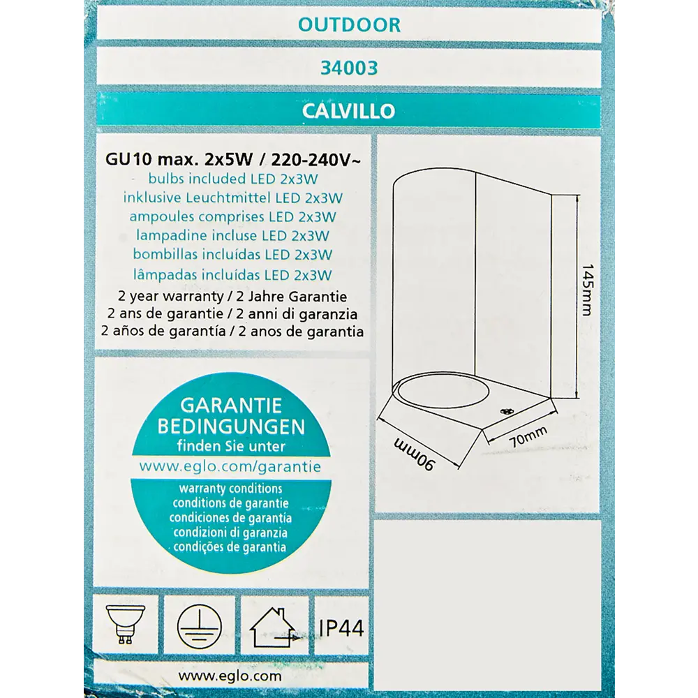 Светильник уличный настенный Eglo Calvillo 2.8 Вт IP44 цвет белый без опоры STLM-2017485 - Вид №7