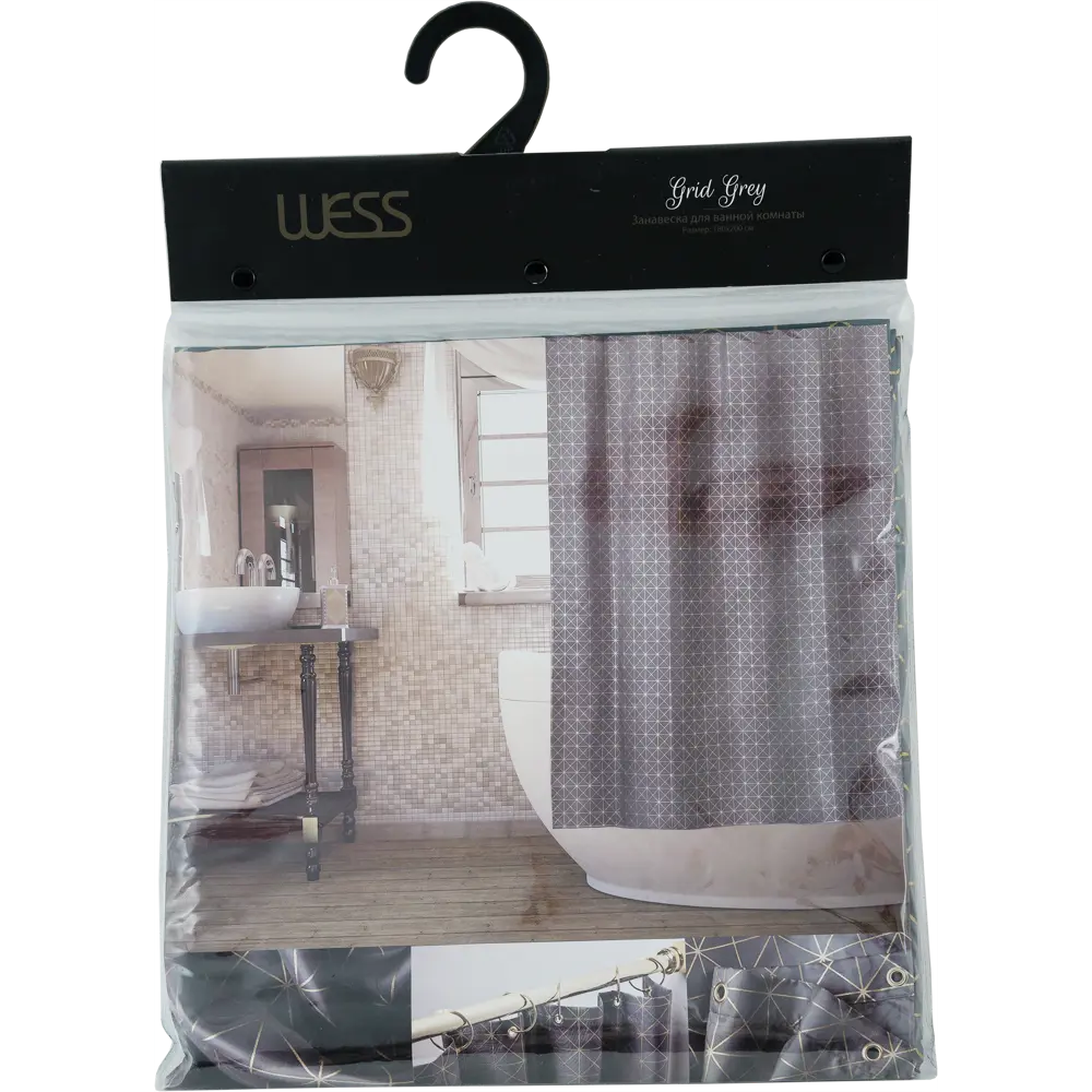 Штора для ванной Wess Grid Grey 180x200 см полиэстер цвет серый/жёлтый STLM-2069817 - Вид №5