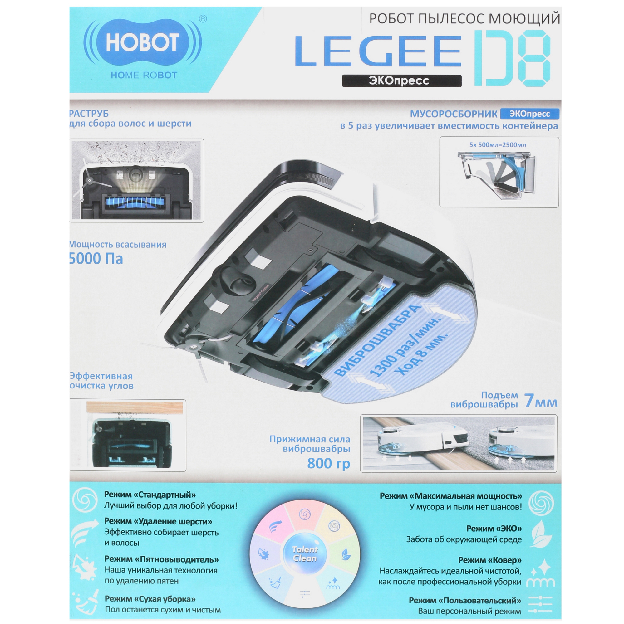 9988436 Робот-пылесос HOBOT LEGEE-D8 белый STDN-0063374 - Вид №9