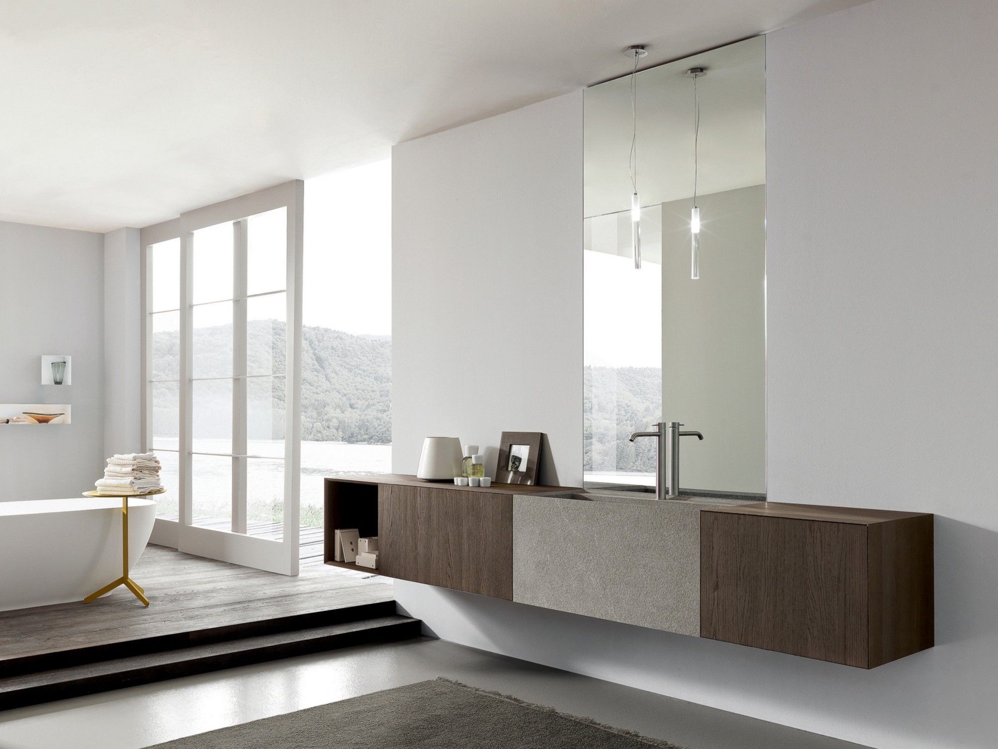 Подвесной умывальник из дуба и камня piasentina MODULNOVA More ARCH-00073110