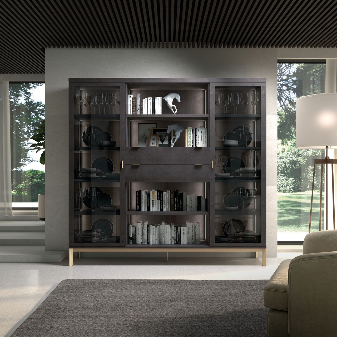 Деревянный и стеклянный книжный шкаф с освещением и ящиками Hurtado Evolution ARCH-00121356 - Вид №2