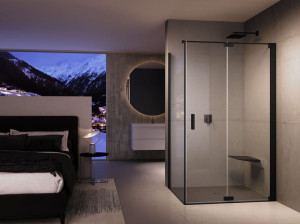 Угловая душевая кабина из закаленного стекла с распашной дверью