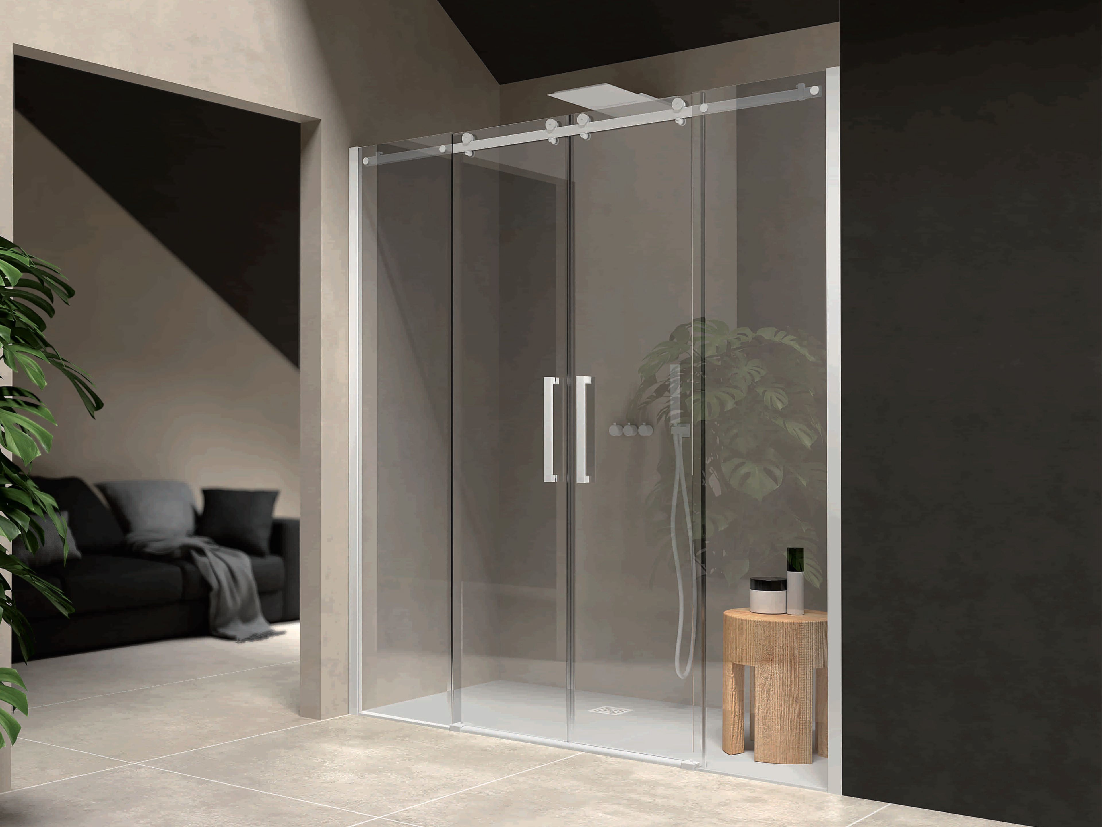 Алюминиевая и стеклянная угловая душевая кабина с раздвижной дверью CSA Box Doccia Minerva ARCH-00088302