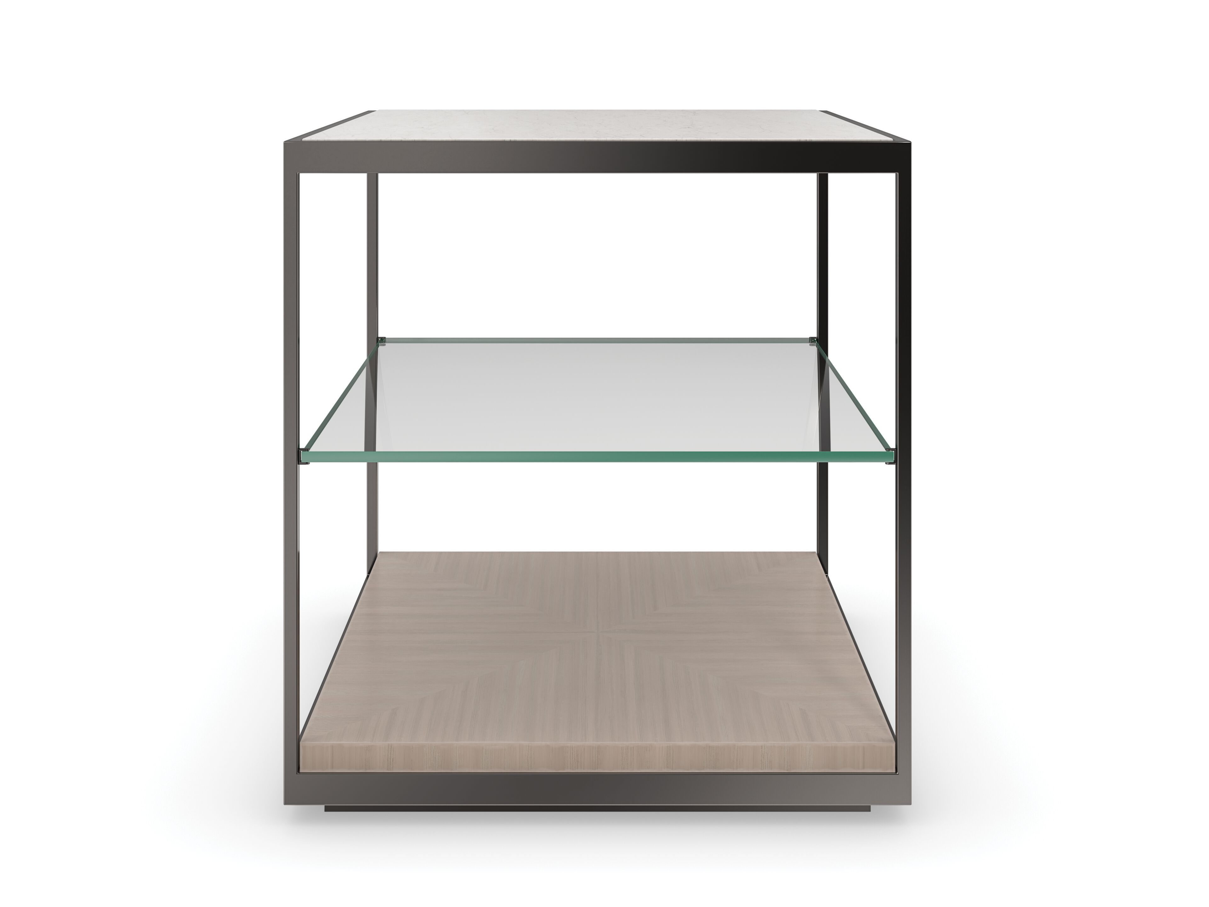 Высокий квадратный металлический журнальный столик с травертиновым верхом Caracole QUADRANT ARCH-00110601