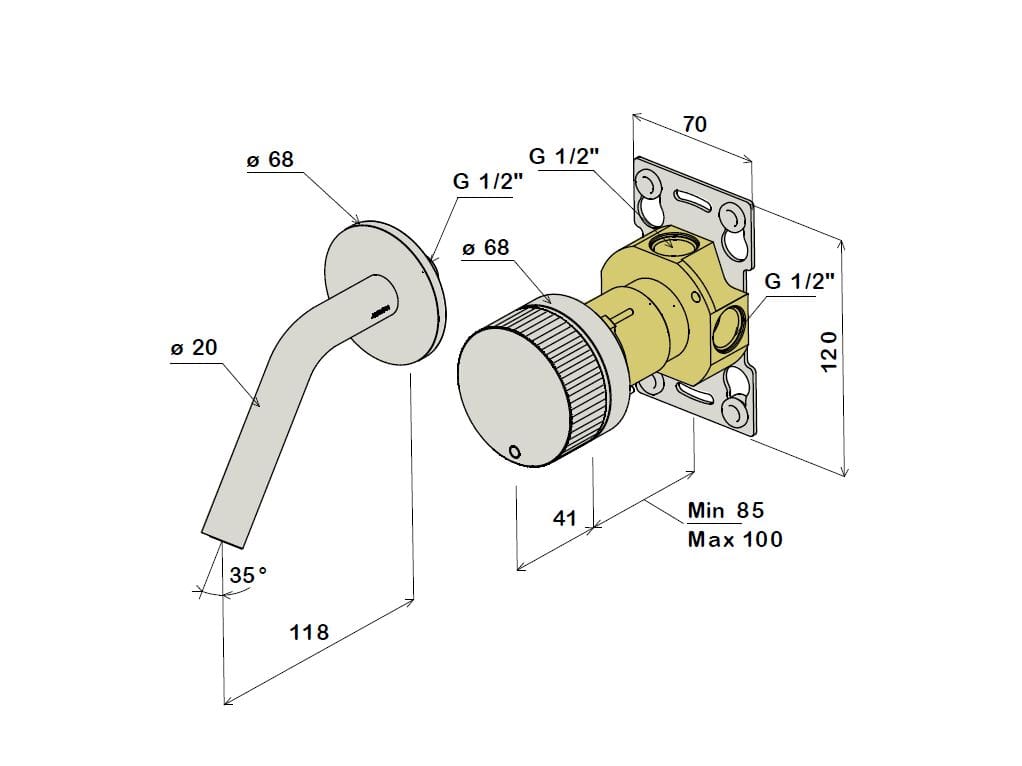 Настенный смеситель для раковины из нержавеющей стали с одной ручкой Amphora Reel ARCH-00133751 - Вид №3