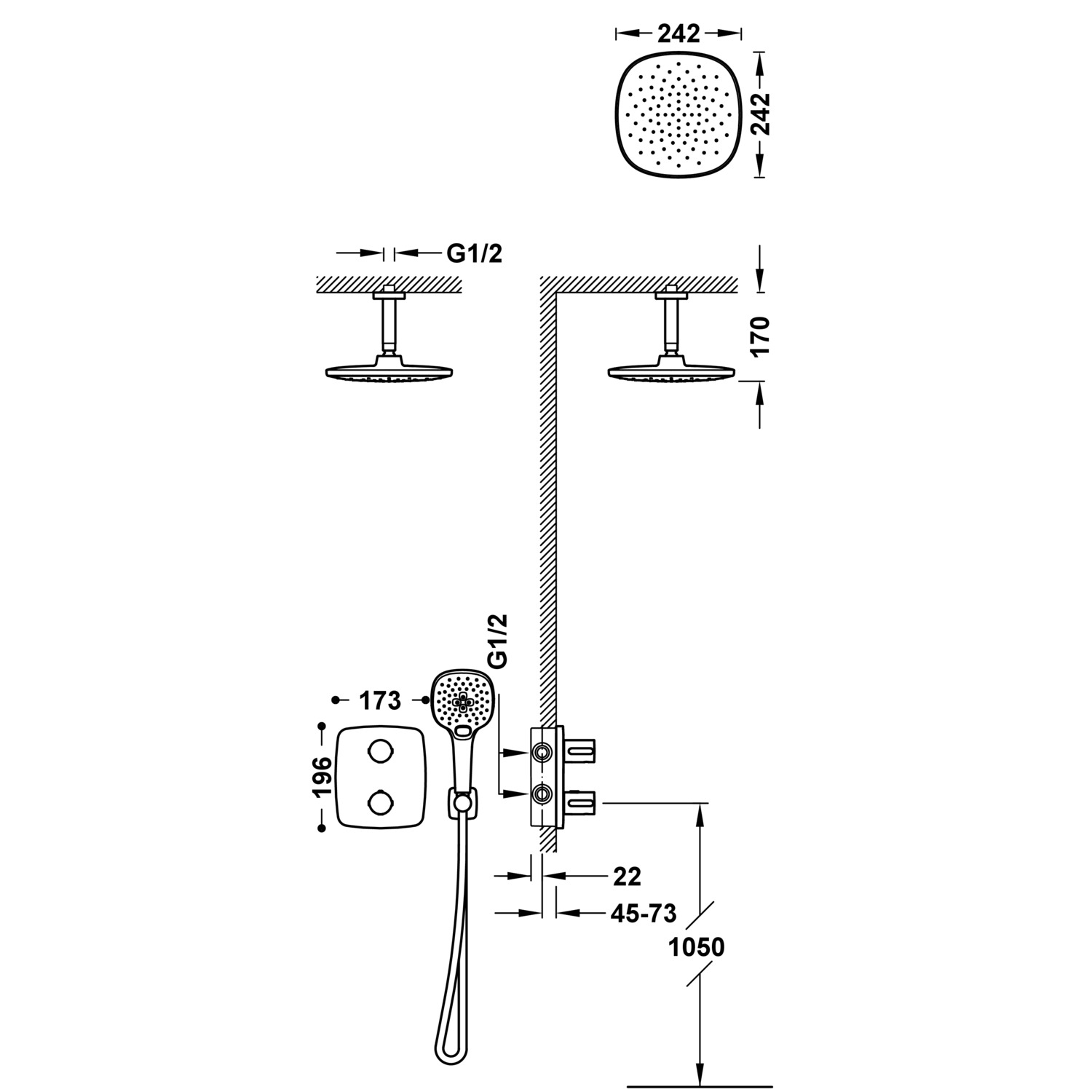 Комплект 2-ходовых скрытых термостатических кранов Therm-box Therm-box для душа-21725003 TRES Thermostatic - Вид №1