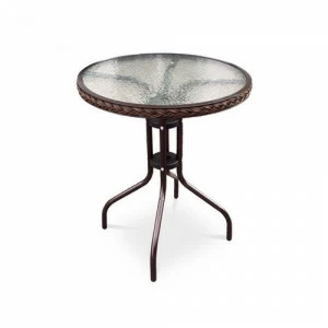 Столик кофейный металлический со стеклянной столешницей, искусственный ротанг коричневый "Асоль-1" AFINA  00-3860413 Коричневый