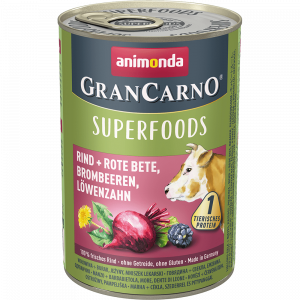 ПР0058884*6 Корм для собак Gran Carno Superfoods говядина, свекла, ежевика, одуванчик банка 400г (упаковка - 6 шт) Animonda