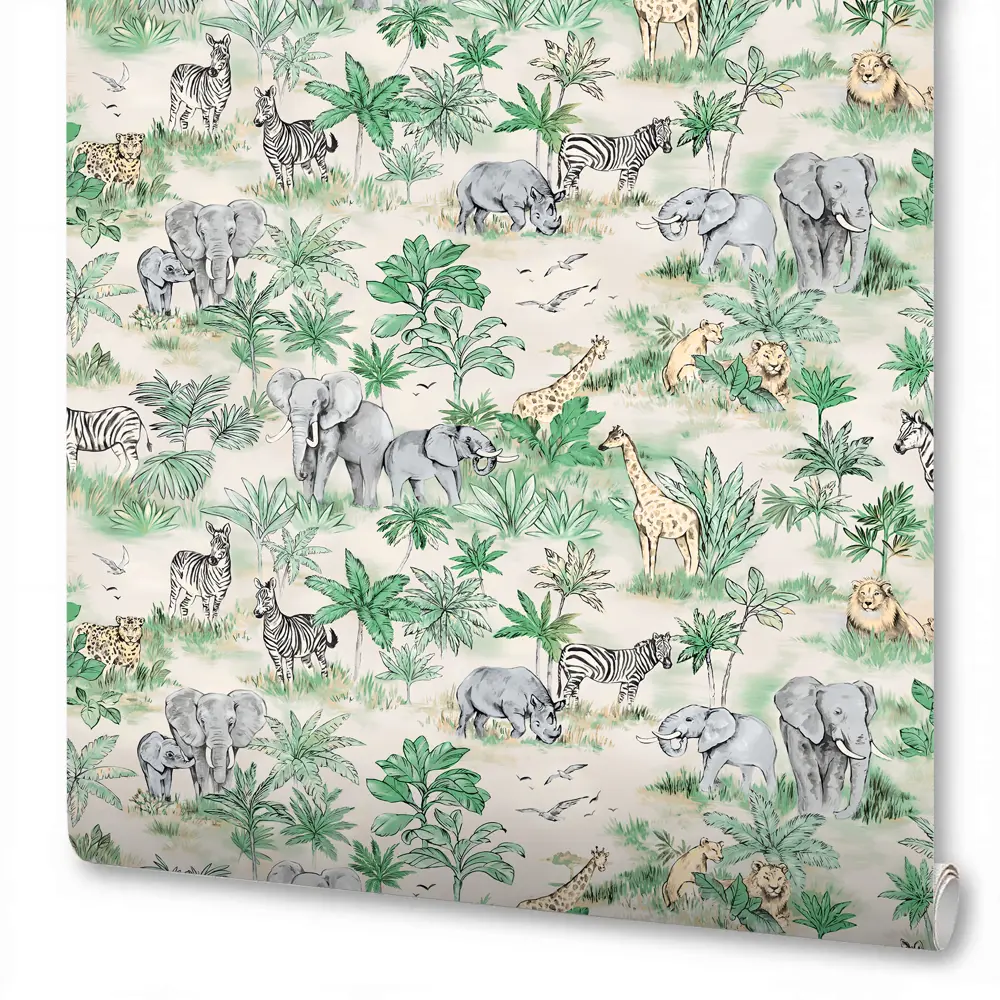 WALLSECRET Safari - флизелиновые обои с африканским колоритом в зеленых тонах 89372717 STLM-1447978