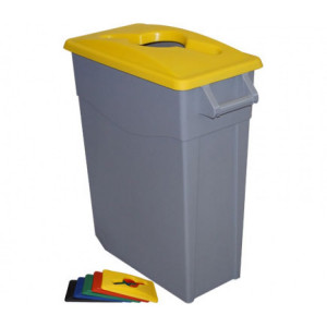 232313 DENOX Бак для раздельного сбора мусора серый на колесах с желтой крышкой с ручкой 65 л. Серый, Крышка желтая