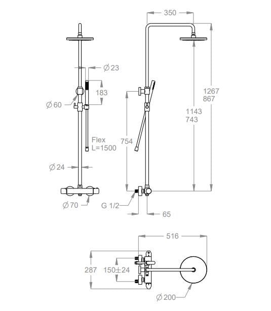 Термостатическая настенная душевая колонна с ручным душем Fir Italia душевые колонны ARCH-00017358 - Вид №2