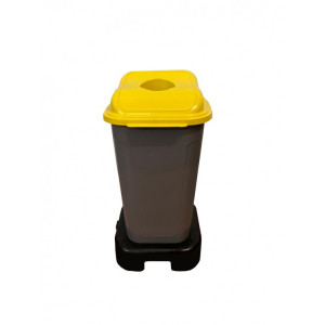 SFR-040-031-3 TELKAR Бак мусорный для раздельного сбора отходов с крышкой и подставкой на колесах 70 л. Серый, крышка желтая