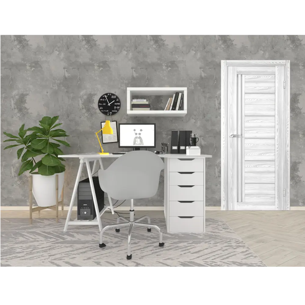 Комплект двери Новара Вертикаль остекленная 80x200 см ПВХ цвет ривьера айс без доборов PORTIKA STLM-2167557 - Вид №1