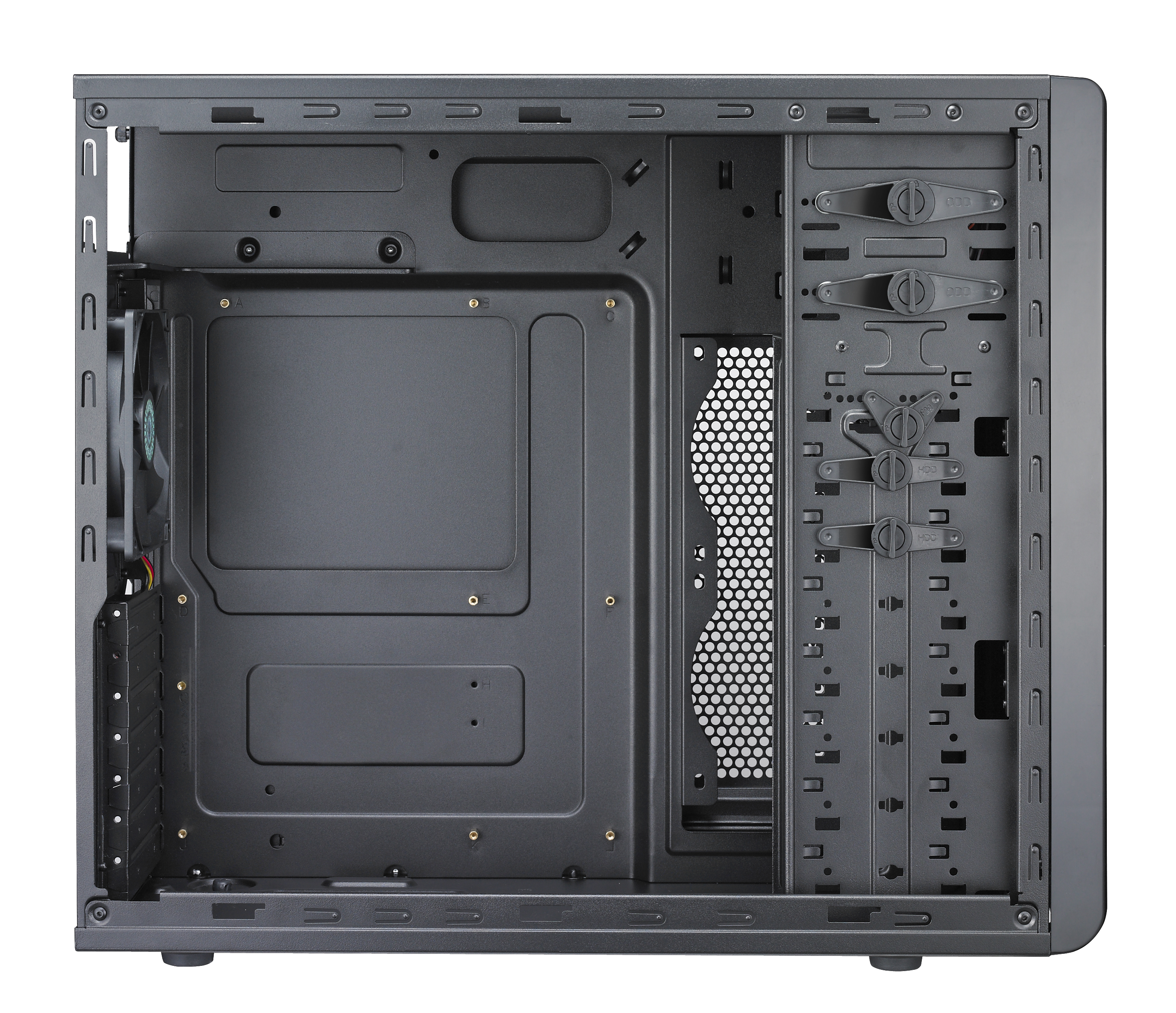 FOR-500-KKN1 case cm force, mid tower, usb 3.0 x 1, usb 2.0 x 2, 1xfan, black, atx, w/o psu Cooler Master Cooler Master CM Force Santreyd  - Вид №5