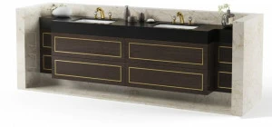 DWFI Двойная настенная тумба под умывальник из фанерованной древесины с ящиками  00002250