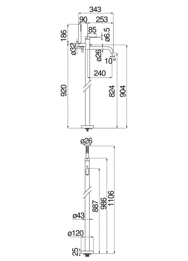 Однорычажный смеситель для ванны с ручным душем Nobili Velis ARCH-00017069 - Вид №4