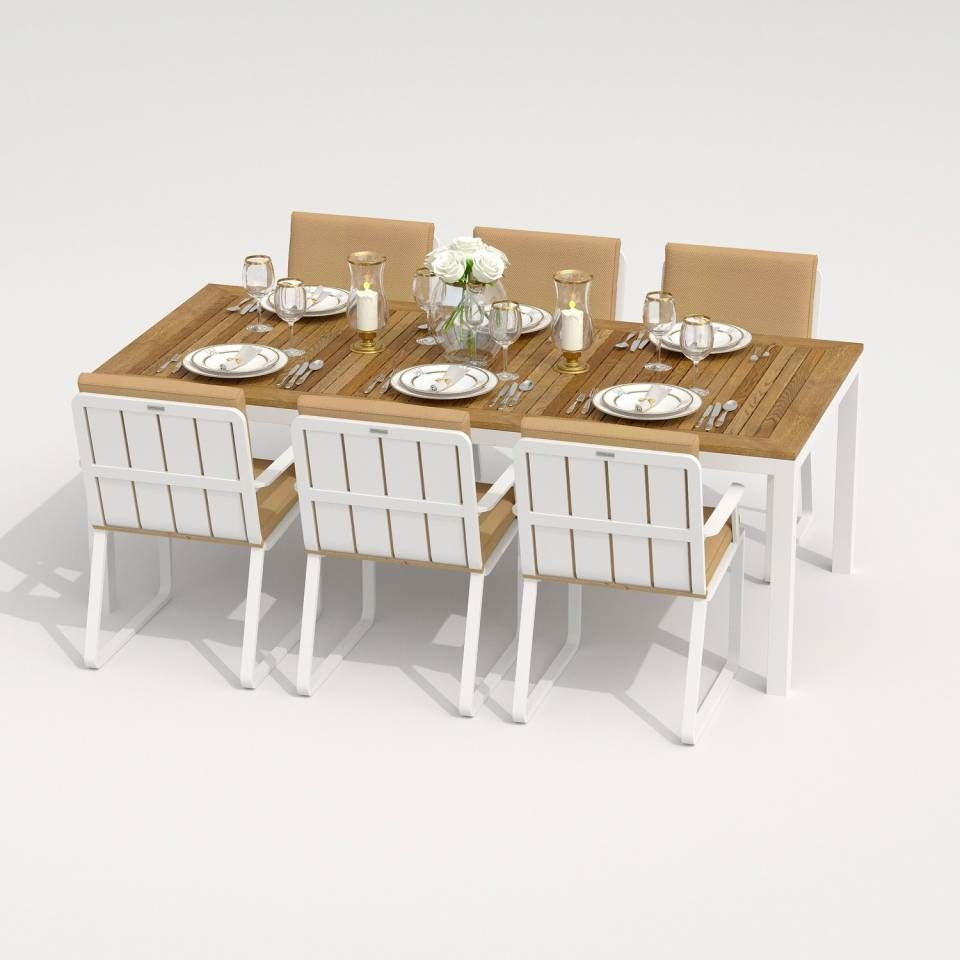 91059738 Садовая мебель для отдыха алюминий белый : стол, 6 стульев TELLA ALBA 220 beige STLM-0462426 IDEAL PATIO OUTDOOR STYLE