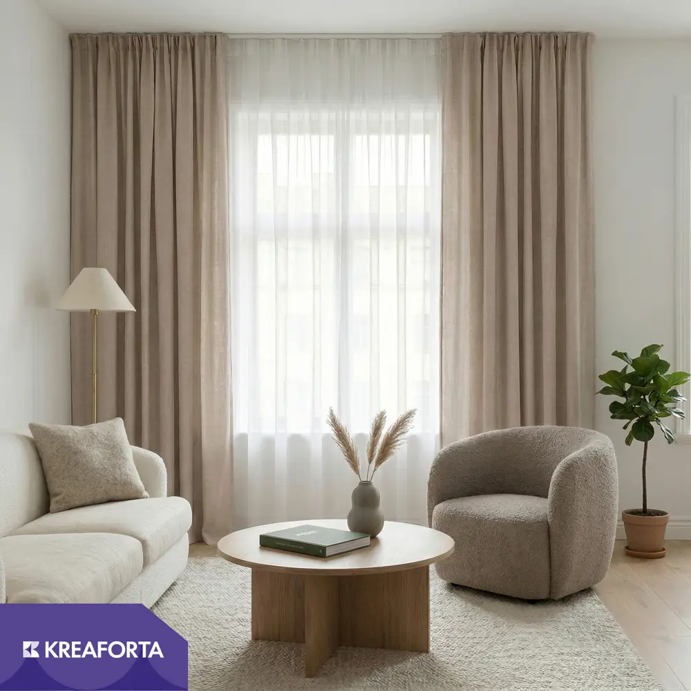 Штора на ленте со скрытыми петлями KREAFORTA Plaga 200x300 см цвет бежевый STLM-2175426 - Вид №8