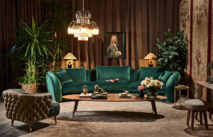 Изогнутый диван из ткани