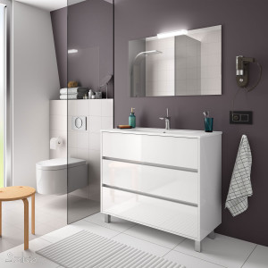 85134 SALGAR Комплект мебели для ванной ARENYS 1000 WHITE GLOSS LACQUERED + Раковина + Зеркало + Свет Глянцевый белый