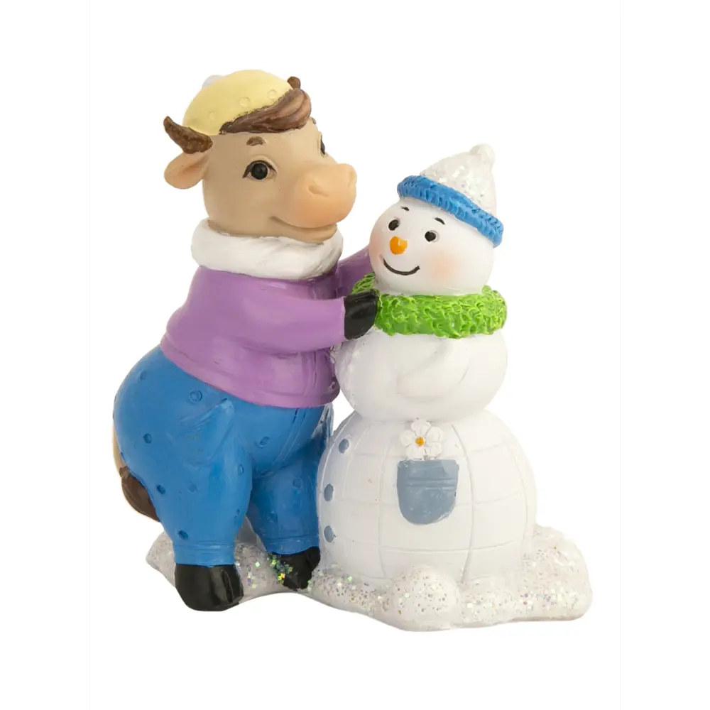 Фигурка новогодняя «Коровка со снеговиком» 4,5х8.5х8 см Santreyd STLM-2057512