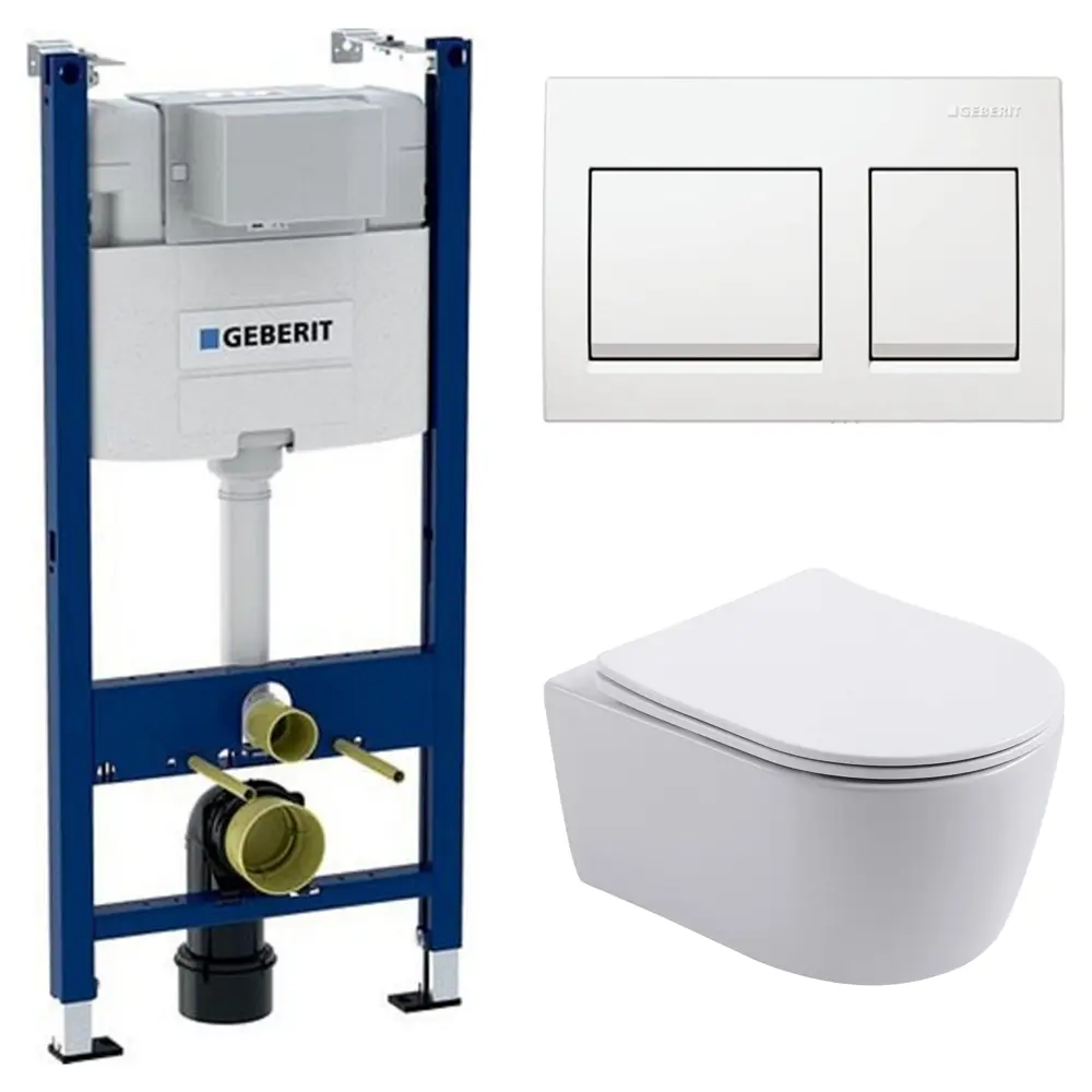 Комплект инсталляции Geberit Alpha с безободковым унитазом Aquatek Европа клавиша Geberit Alpha белая STLM-2137571