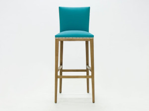 Высокий кожаный табурет с подставкой для ног со спинкой