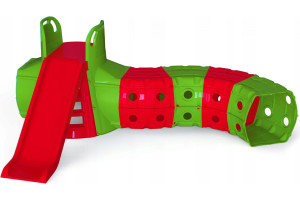 19562046 Детская горка спуск 130 см, с игровым туннелем 2.7х1.8 м, красно-зеленый 01470/3 Doloni
