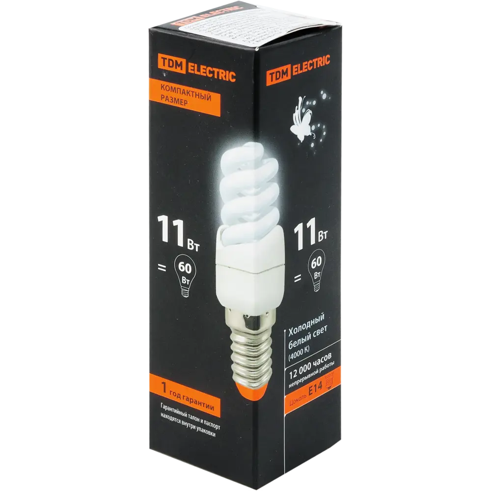 Лампа энергосберегающая E14 230 В 11 Вт спираль 3.3 м² свет белый TDM ELECTRIC STLM-2029217 - Вид №1