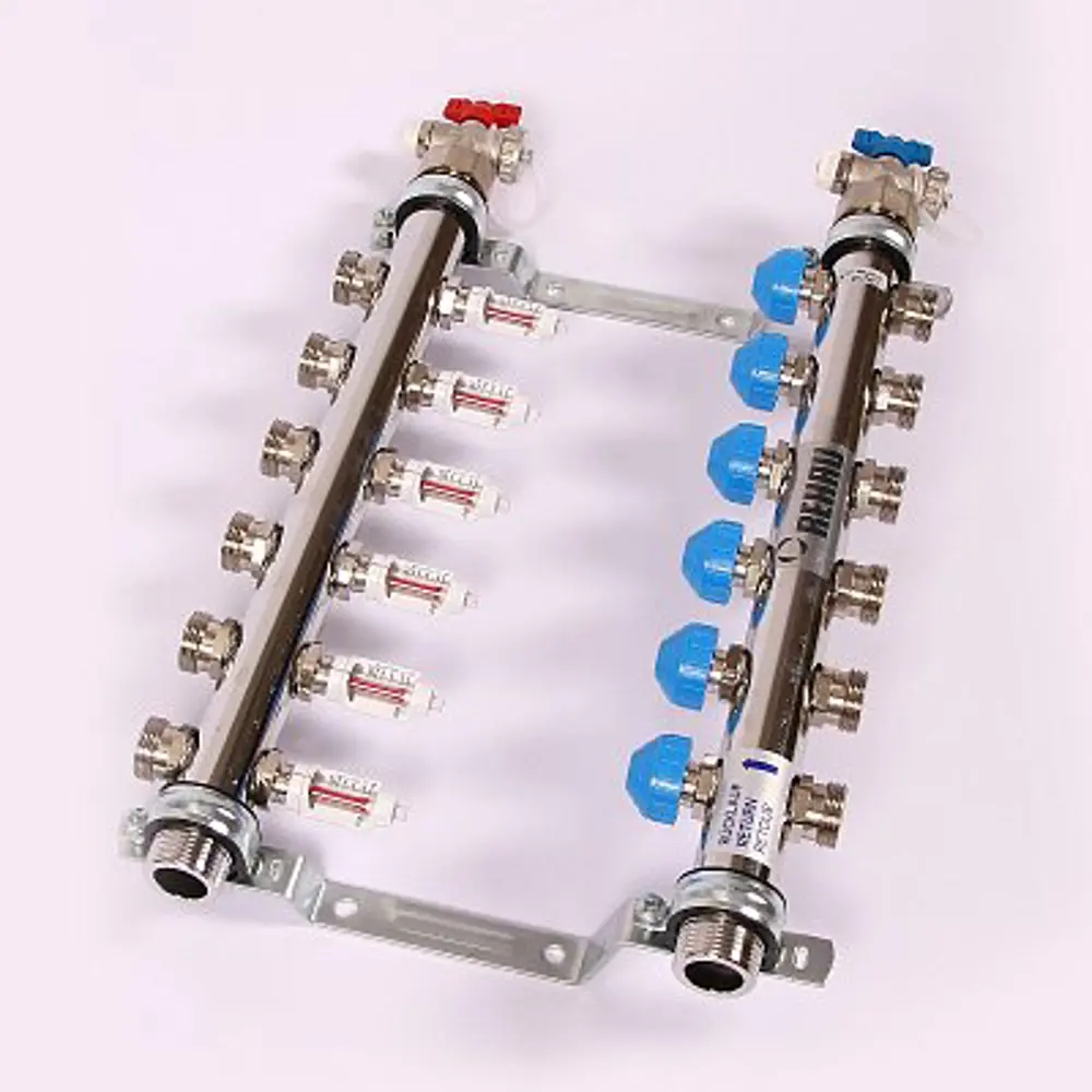 Коллекторная группа с расходомерами Rehau HKV-D 1"x3/4" 6 выходов нержавеющая сталь STLM-2176330
